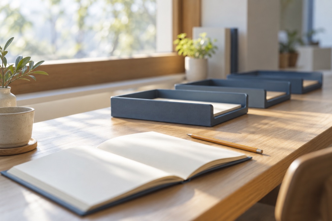 ノートと書類を広げた机のイメージ